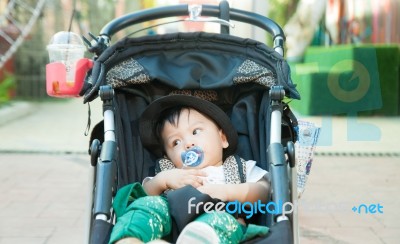 The Boy In The Stroller Stock Photo