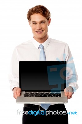 The Brand New Laptop Is Out For Sale Stock Photo