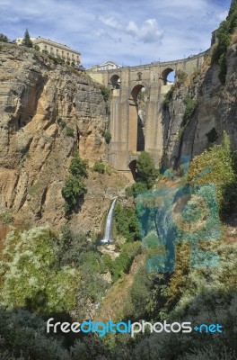 The Bridge And The Waterfall Of Ronda Stock Photo