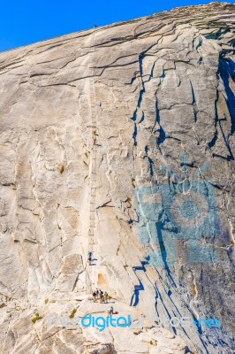 The Cables Up Half Dome In Yosemite National Park Stock Photo