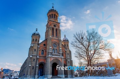 The Church At Jeonju Hanok Village In Winter, South Korea Stock Photo