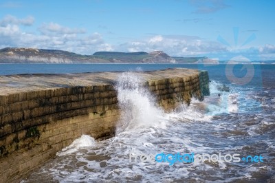 The Cobb Harbour Wall In Lyme Regis Stock Photo