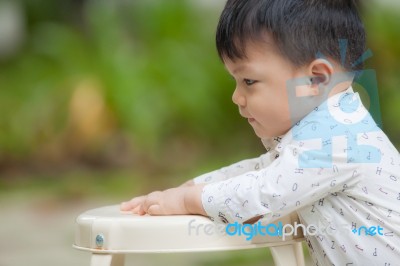 The Cute Boy In The Garden Stock Photo