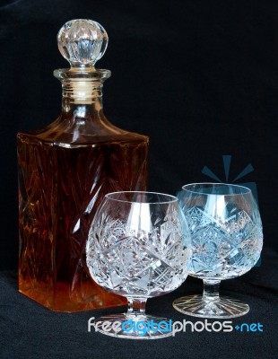 The Decanter And Crystal Bocals Stock Photo