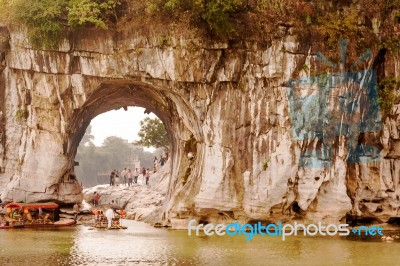 The Elephant Trunk Hill, The Water Moon Cave In In Guilin, Guang… Stock Photo