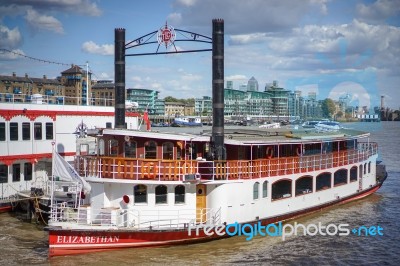 The Elizabethan Moored On The River Thames Stock Photo