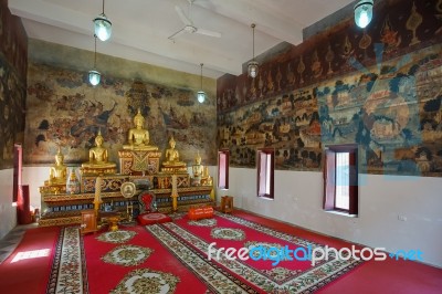 The Famous Beautiful Wall Murals In Wat Ubosatharam In Uthai Thani Stock Photo