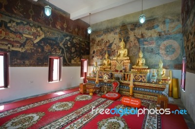 The Famous Beautiful Wall Murals In Wat Ubosatharam In Uthai Thani Stock Photo