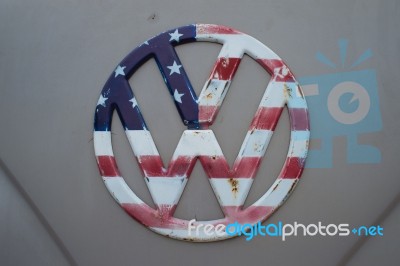 The Flag Pattern Usa On Volkswagen Logo Stock Photo