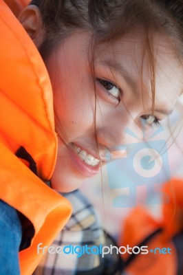 The Girl In Life Jacket Stock Photo