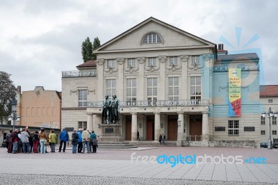 The Goethe–schiller Monument In Front Of The Court Theatre In Stock Photo