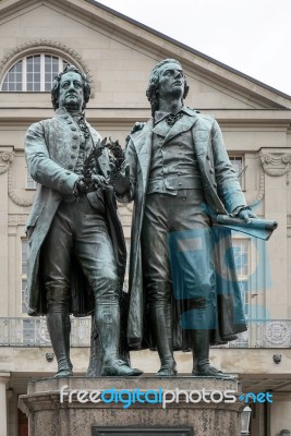 The Goethe–schiller Monument In Weimar Germany Stock Photo