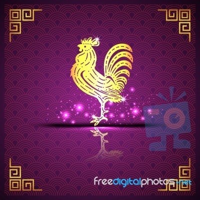 The  Gold  Roosters And Purple Background And Shadow Stock Image