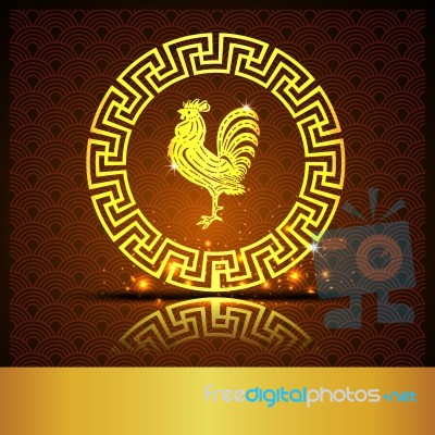 The Gold  Roosters In Chinese Circle On Background And Shadow Stock Image