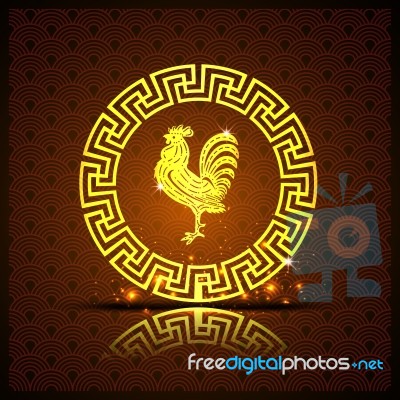 The Gold  Roosters In Chinese Circle On Brown Background And Shadow Stock Image