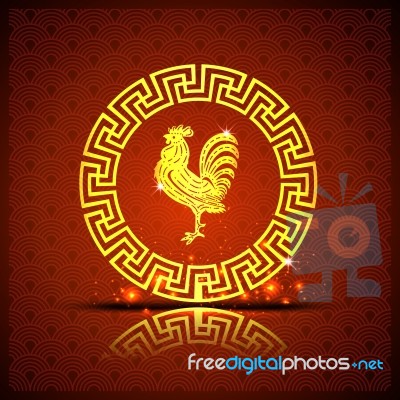 The Gold  Roosters In Chinese Circle On Orange Background Stock Image