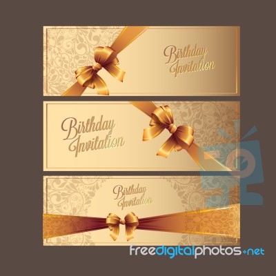 The Happy Birthday Card Gold Color And Gold Ribbon Stock Image