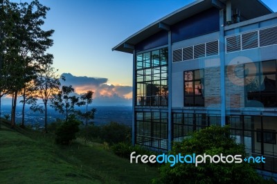 The House Is On The Cliff Overlooking Stock Photo