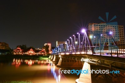 The Light Of Iron Bridge At Night Stock Photo