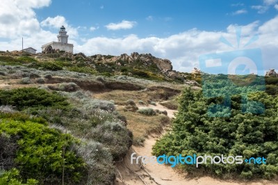 The Lighthouse At Capo Testa Sardinia Stock Photo