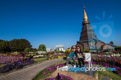 The Lover At Methanidonnoppha Stupa In Inthanon National Park Stock Photo