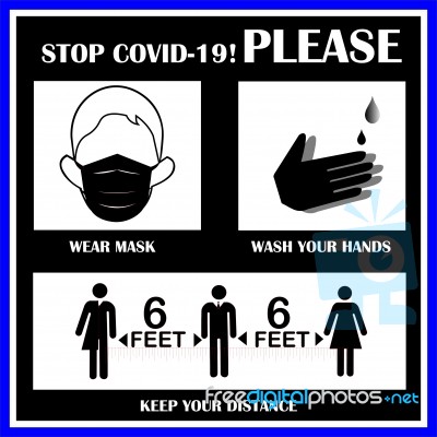 The Measures To Stop The Spread Of Covid-19 Sign. Wear Mask. Was… Stock Image