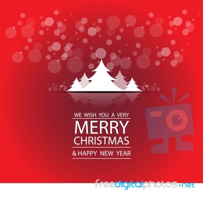 The Merry Christmas And Happy New Year With Snow And Tree On Red Background Stock Image