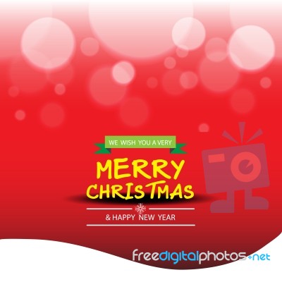 The Merry Christmas  And Happy New Year With Snow  On Red  Background Stock Image