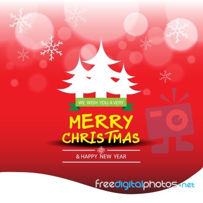 The Merry Christmas  And Snow With Tree  On Red Color  Background Stock Image