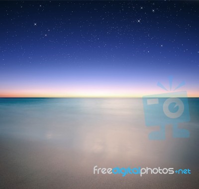 The Nice Star Over Sea Before Sunrise Stock Photo