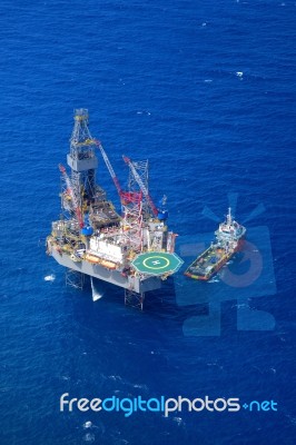 The Offshore Drilling Oil Rig Top View From Aircraft Stock Photo