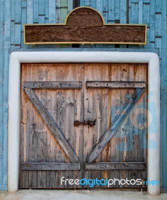 The Old Wooden Door In Farm Stock Photo