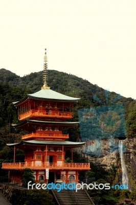 The Pagoda Of Seigantoji And Nachi No Taki Waterfall Stock Photo