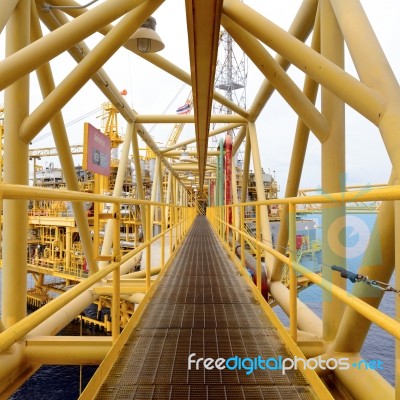 The Pathway Bridge Of Offshore Oil Rig Platform Stock Photo