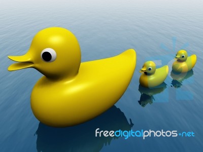 The Plastic Duck And Ducklings Stock Image