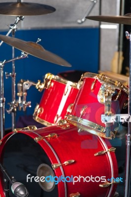 The Red Drum Set Inside Studio Stock Photo