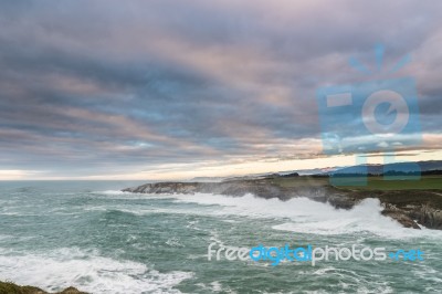 The Sea Crashes Hard On The Coasts Of Galicia, Stock Photo