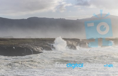 The Sea Crashes Hard On The Coasts Of Galicia, Stock Photo