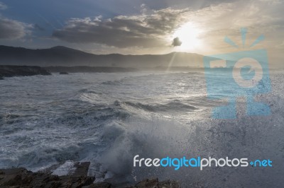 The Sea Crashes Hard On The Coasts Of Galicia, Stock Photo