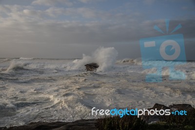 The Sea Crashes Hard On The Coasts Of Galicia, Stock Photo