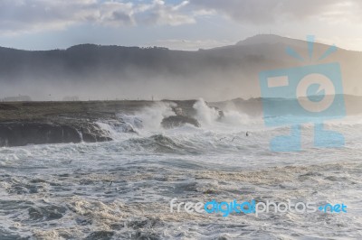 The Sea Crashes Hard On The Coasts Of Galicia, Stock Photo