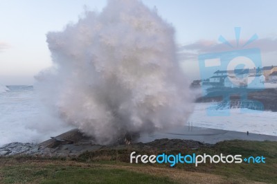 The Sea Crashes Hard On The Coasts Of Galicia, Stock Photo