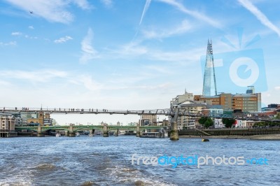 The Shard And Millennium Bridge In London Stock Photo