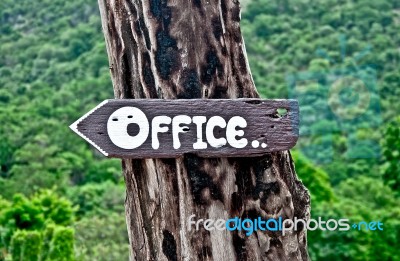 The Sign Old Wood Of Way To Office Stock Photo