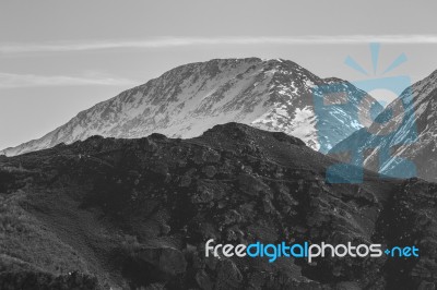 The Snowy Mountains In Winter Stock Photo