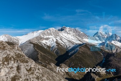 The Snowy Mountains In Winter Stock Photo