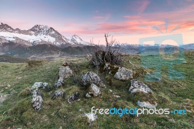 The Snowy Mountains In Winter Stock Photo