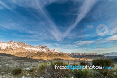 The Snowy Mountains In Winter Stock Photo