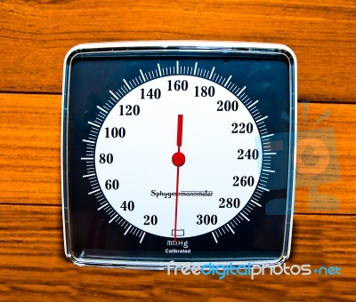 The Sphygmomanometer On Wood Wall Stock Photo