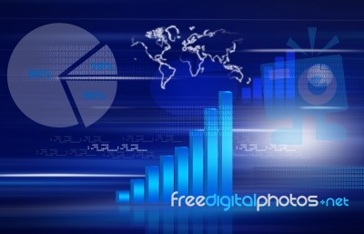 The Stock Market Graph With  Pie Chart And World Stock Image